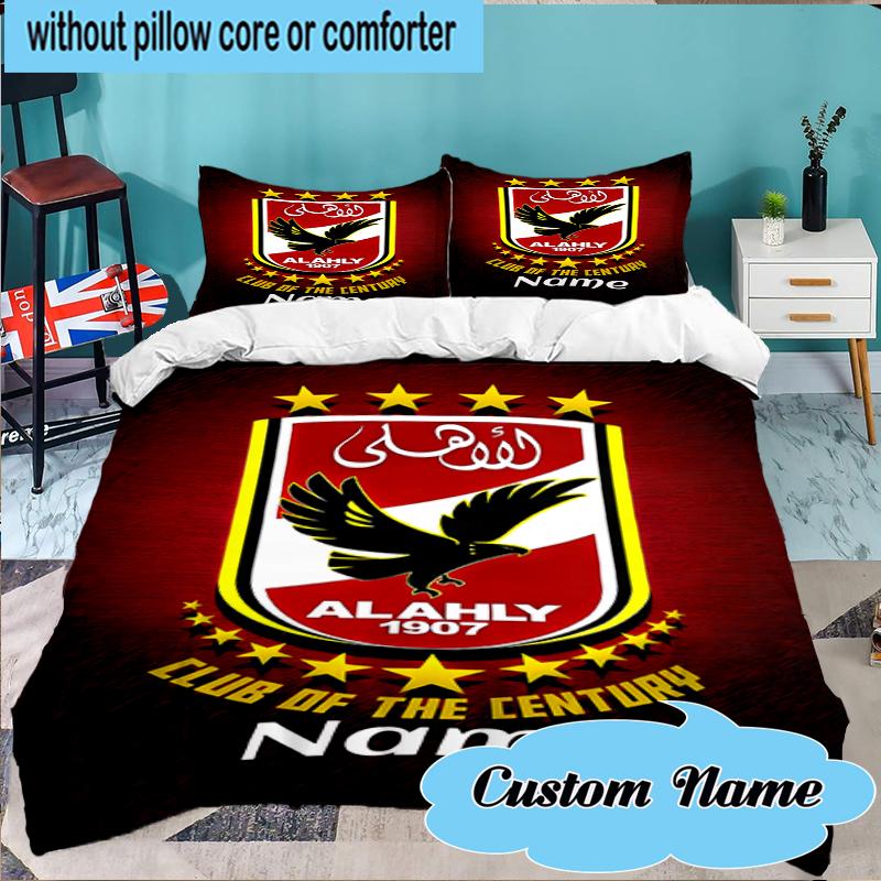 Custom Name Ahly Club Crest Bedding Set 3pcs, Bedding Set Including 1pc Duvet Cover And 2pcs Pillowcases for Bedroom, Dormitory Gift