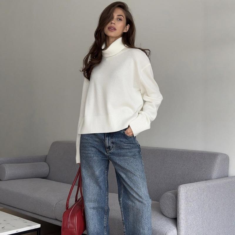 Women S Short High Neck Loose Knit Sweater Casual Autumn Winter Top