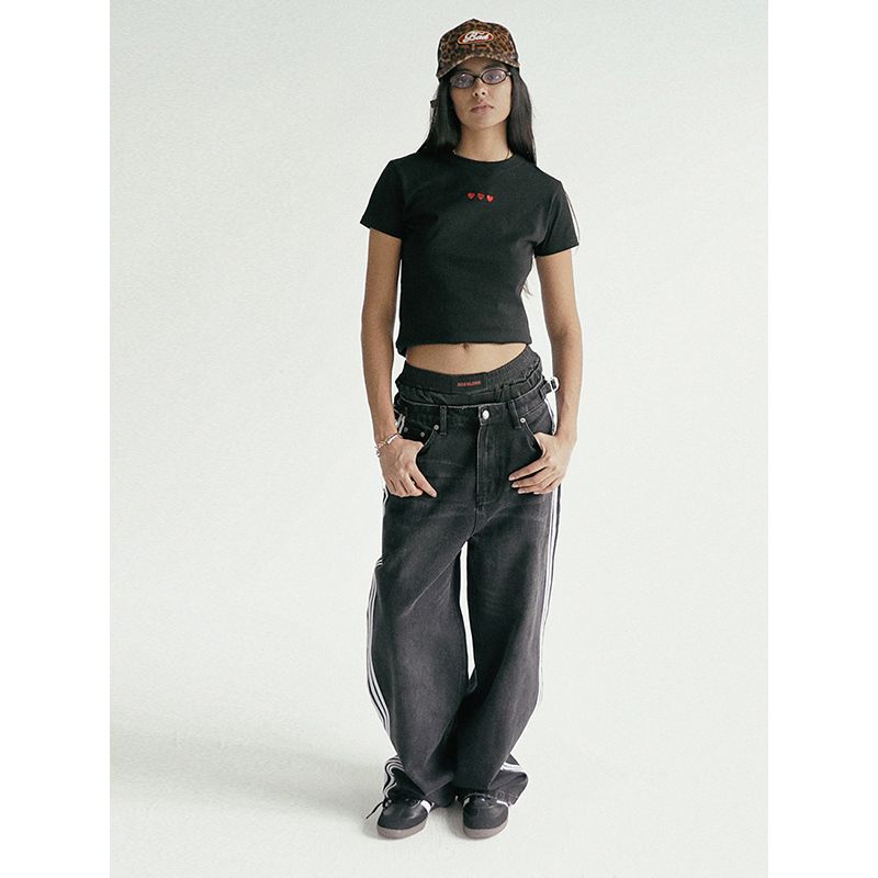 South Korea Badblood American Retro Denim Children's Sports Niche Style Washed and Worn Straight-leg Casual Pants Tide