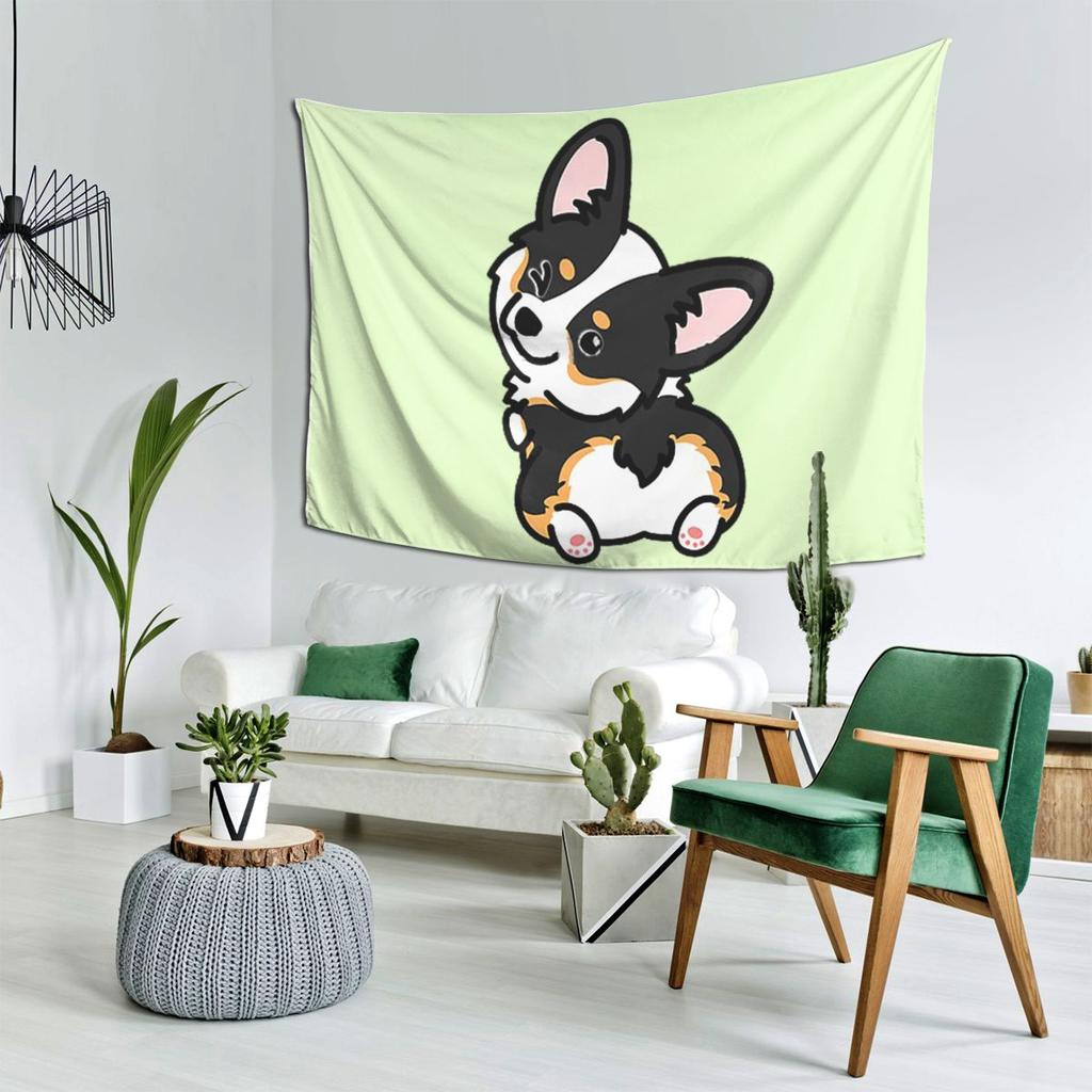 Black Tricolor Corgi Tapestry Decor Art Aesthetic Tapestries for Living Room Bedroom Home Wall Cloth Wall Hanging