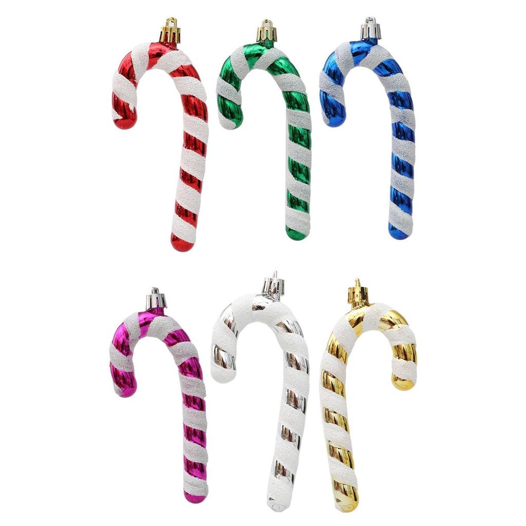 6Pcs Christmas Candy Cane Ornament Glitter Plastic Christmas Tree Hanging Pendant Decoration for Holiday Party Favors