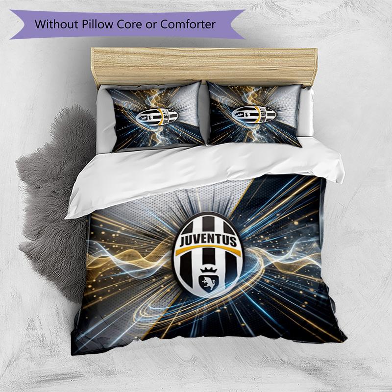 Juventus FC Pattern Printed 3PCS Bedding Set Soft Skin-Friendly Washable Duvet Cover & Pillowcases Set All Season Bedroom
