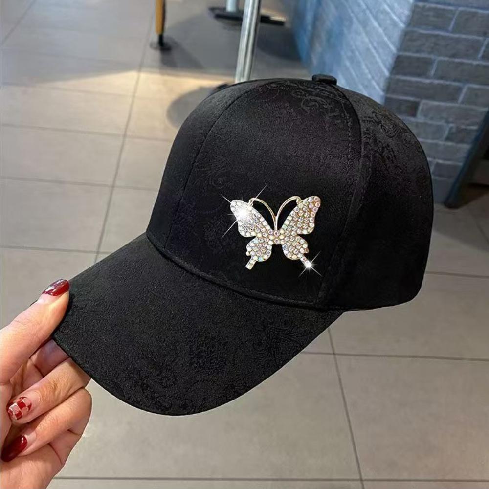 Diamond Metal Butterfly Baseball Cap, Women's Summer Sun Protection Hat, Fashionable Ducktongue Sun Hat