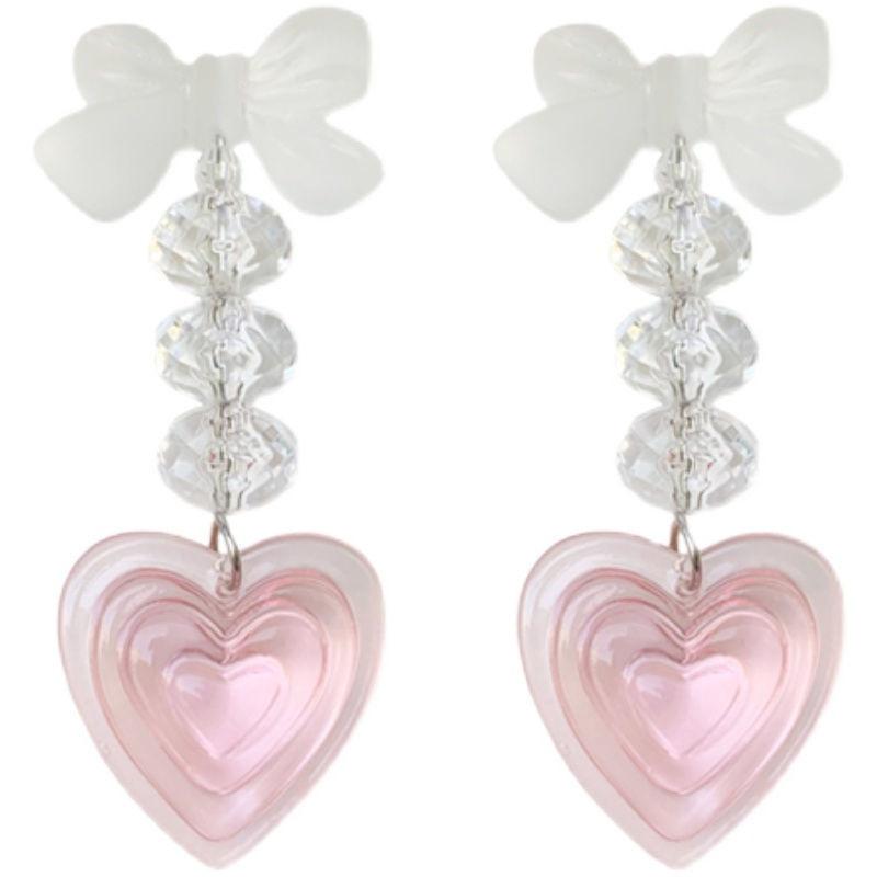 Pink Heart Stylish Earrings Fashionable Long Alloy Plated Geometric Drop Jewelry For Women