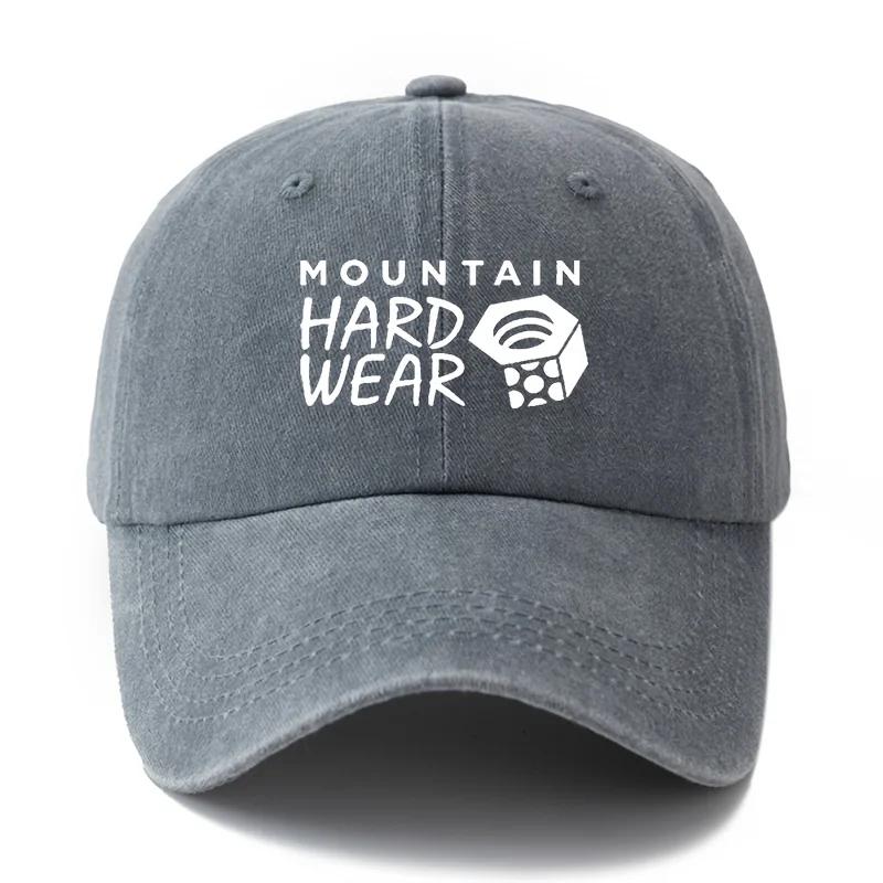 Men'S Vintage Printed Letter Washed Baseball Cap MOUNTAIN HARD WEAR Curved Brim Hat, Outdoor Men'S Cycling Ll Cap