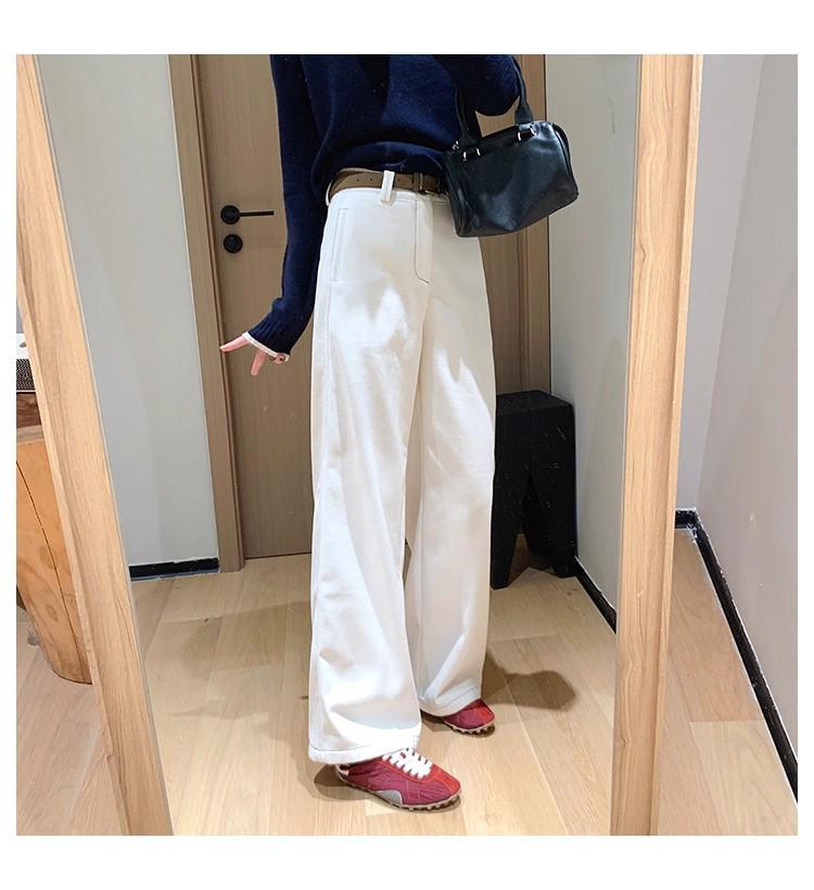 Chenille Wide-Leg Pants for Women - Thick Texture, Clear Stitching, Belted Casual Loose Fit 30