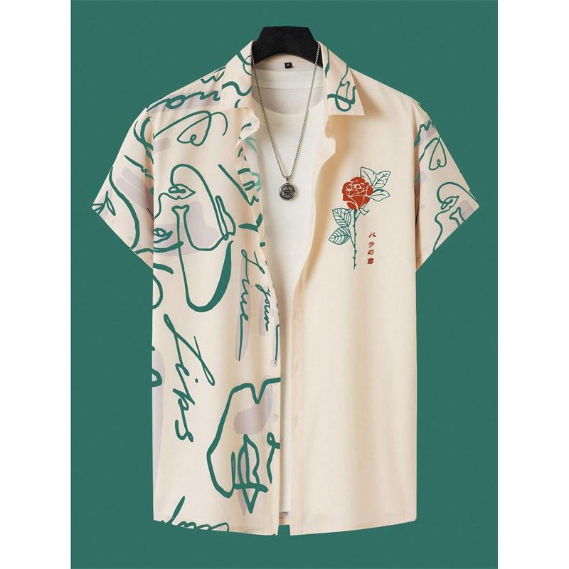 Rocket UFO Pattern Aloha Shirt for Men Women Artistic Abstraction 3D Printed Blouse Kid Short Sleeve Lapel Loose Hawaiian Shirts