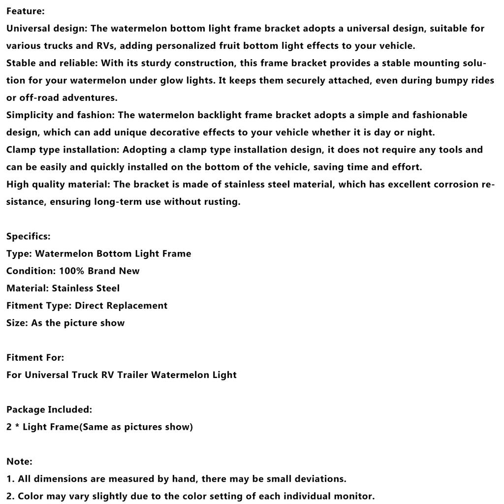 2PCS Watermelon Under Glow Frame Bracket Universal Clamp Style Mount For Truck