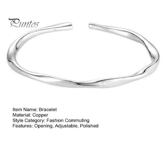 Lady Opening Bracelet Simple Style Adjustable Smooth Polished Copper Irregular Wrist Jewelry for Vacation Work Daily Wear
