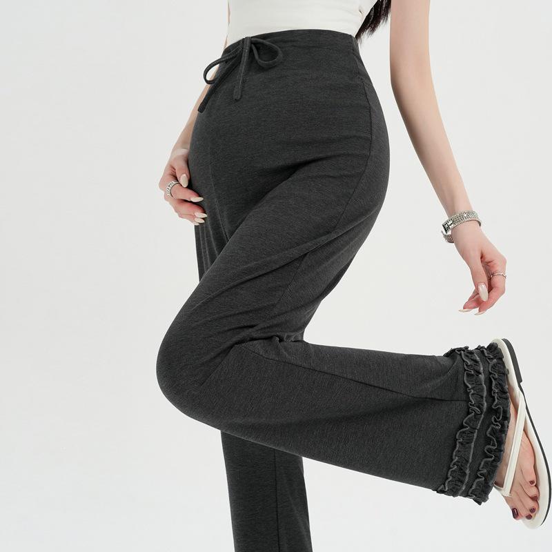 Comfortable Spring/Summer Maternity Flare Pants with Lace, Drawstring, Straight Leg, Loose Fit 2XL