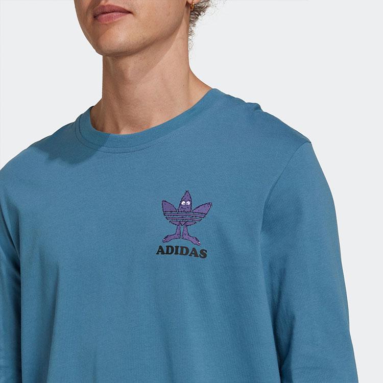 Adidas Originals Trefoil Logo Print Crew Neck Long Sleeve T-Shirt Men Tops Blue HM2488
