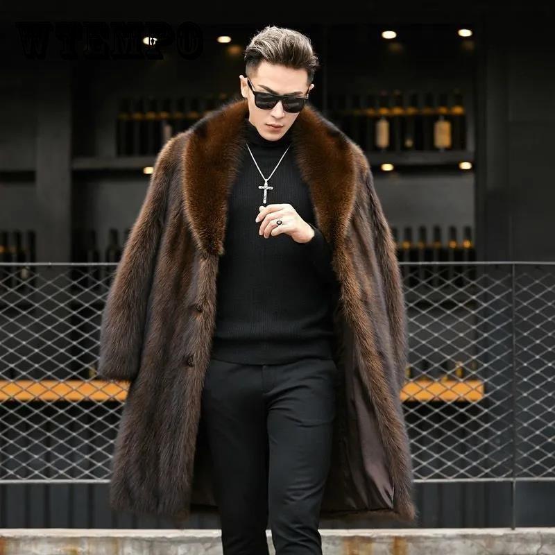 Nuovo cappotto lungo in pelliccia sintetica per uomo autunno inverno Nuovo cardigan in pelliccia di volpe imitazione da uomo di alta qualità