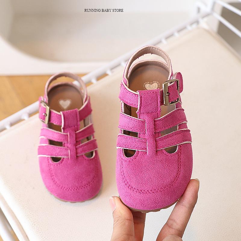Bright Hues Macaron Children Roman Shoes Suede Leather Coverd-Toe Kids Sandals for Girls Student Leisure Cut-outs Sandals I05282