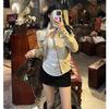 Women's Retro Suede Stand Collar Jacket - American Style, Autumn Motorcycle Coat with Loose Design and Long Sleeves.