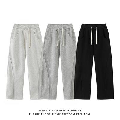 Dewu 2025 Autumn Hong Kong Style Double-Layered Baggy Sweatpants - Straight Leg, Loose Fit