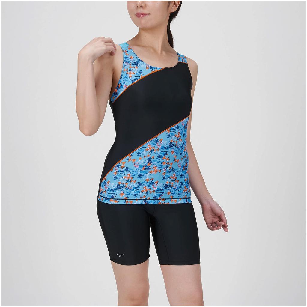 Mizuno Swimsuit for Gym Size Black X Light XL Women's V-Back Fitness, N2JGA342, 93 Blue,