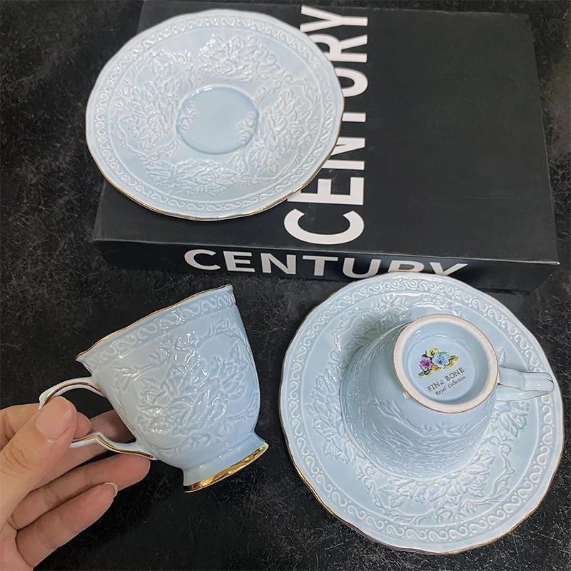 European Luxury Phnom Penh Coffee Cup Household Relief Bone China Cup Dish Set Afternoon Tea Cup Dish Water Cup Tea Cup