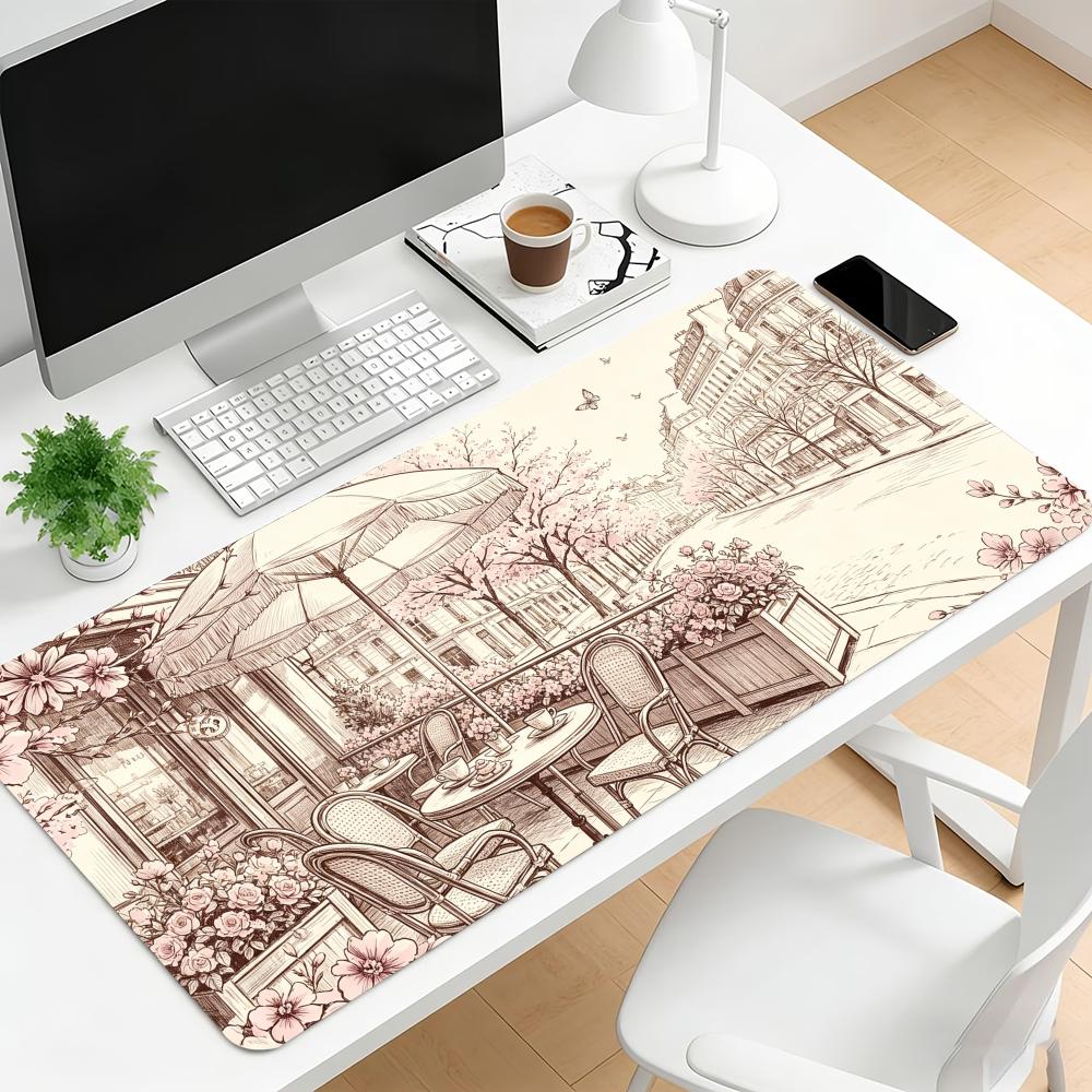 Deskmat Vintage Paris Cityscape Print Anti Slip Rubber Mousepad Stitched Edge Keyboard Pad For Pc Laptop Gaming Office Accessory