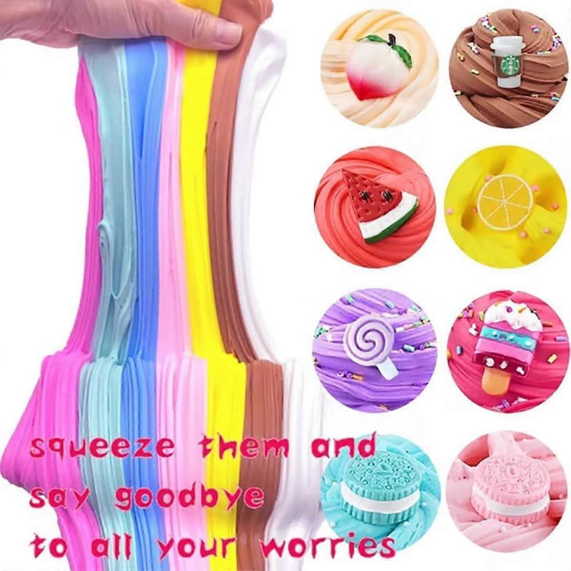 9-Piece Fluffy Slime Kit Super Soft Cotton Candy Mud Cloud Putty Stress Relief Sensory Toy for DIY Clay & Squishy Texture Play