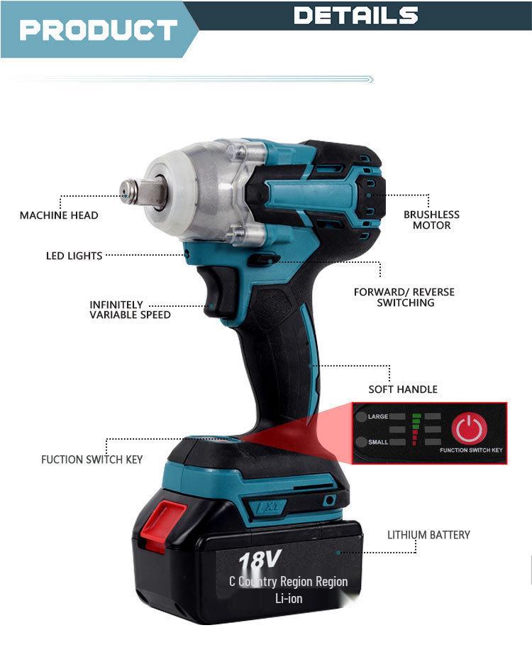 Brushless Electric Impact Wrench with Lithium Battery for Car Repair & Carpentry