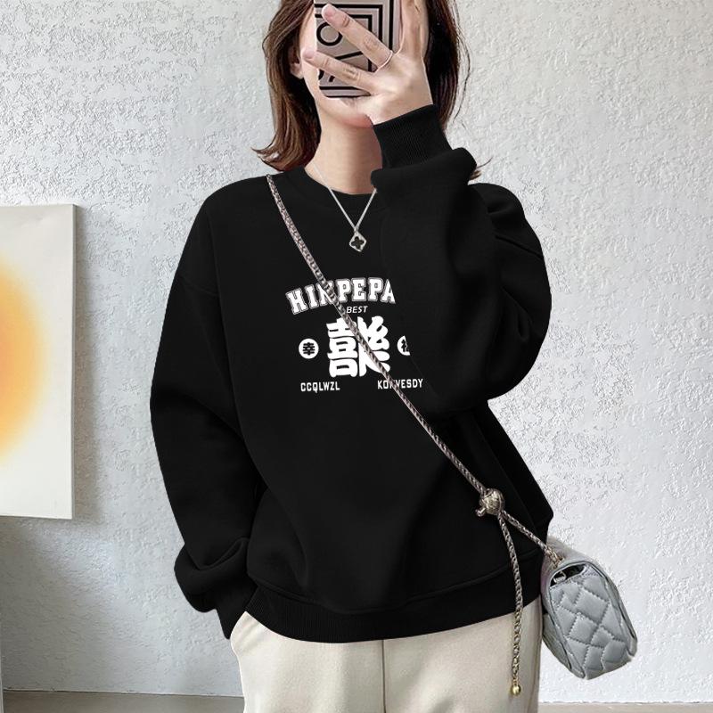New cotton long-sleeved t-shirt women s ins trendy niche sweater Korean version autumn and winter piled and thickened S