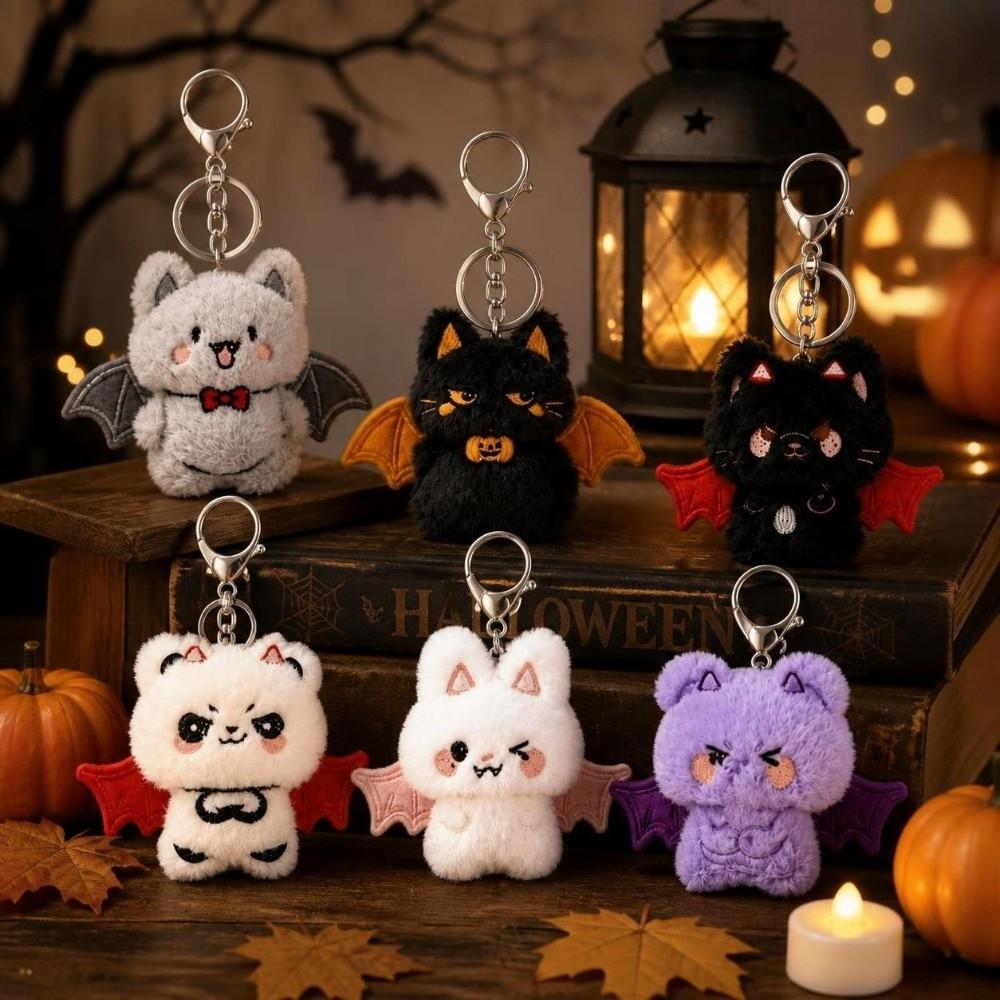 6pcs Pendant Plush Bat Key Chain Kawaii Bag Charms Stuffed Animal Doll Car Keys Decoration