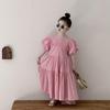 Summer 2025 Girls' Puff Sleeve Princess Dress – Korean Style Short Sleeve Big Skirt