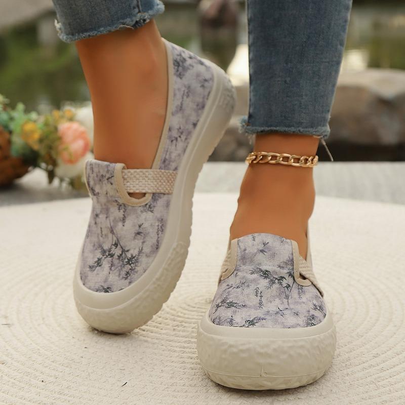 Fashion 2024 Spring Autumn Solid Color Elegant Shallow Mouth Breathable Canvas Flat Shoes New Round Toe Comfortable Casual Women's Shoes