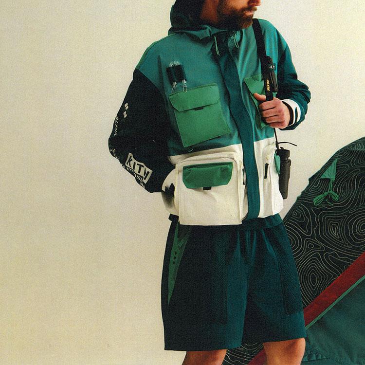 KITH x Columbia Colorblock Casual Hooded Zip-Up Long Sleeve Jacket Men Jackets Waterfall 2103971-340