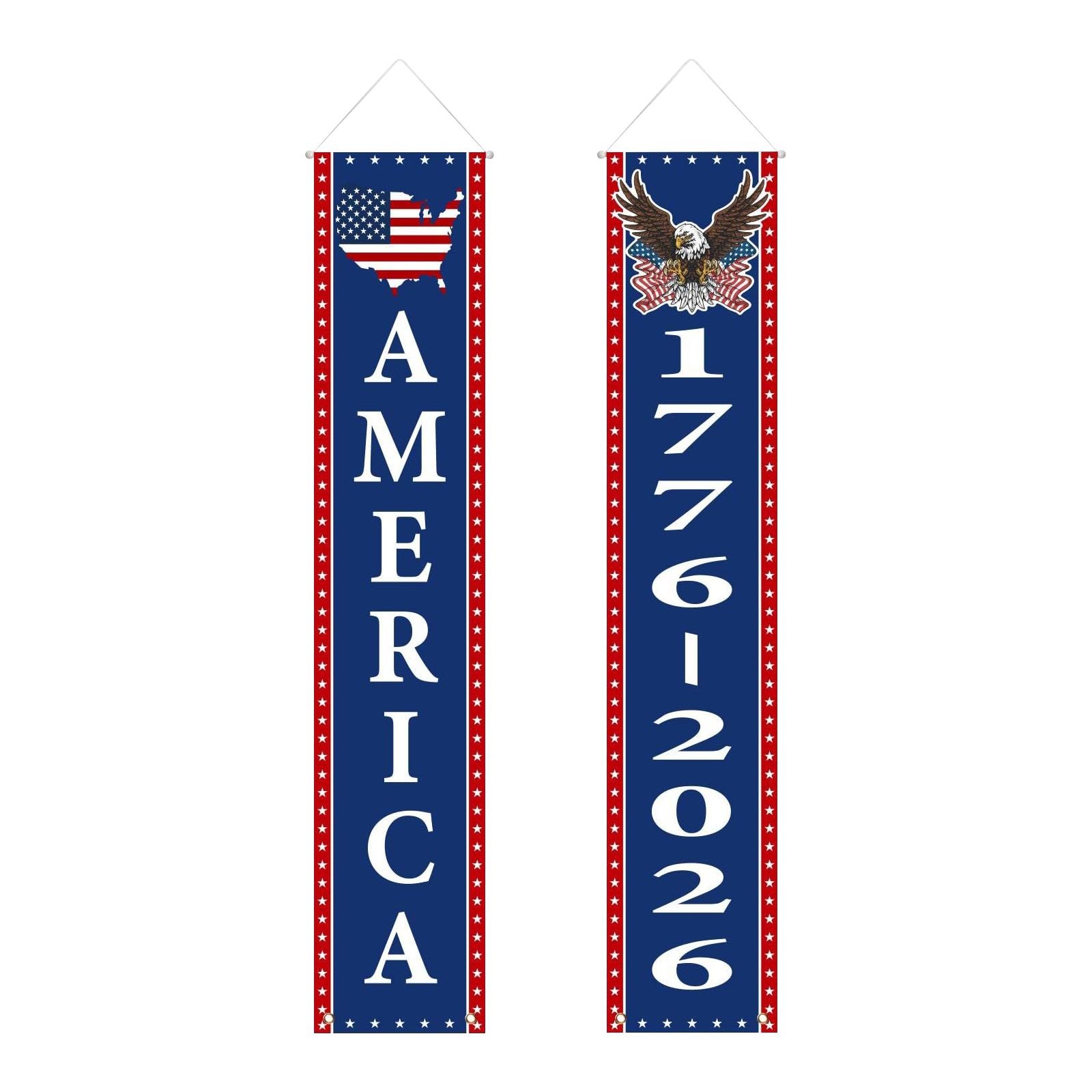 

250th Anniversary Commemorative Porch Banner Set Made of Durable 300D Oxford Fabric Vertical Patriotic Design for Outdoor Use One Size синий