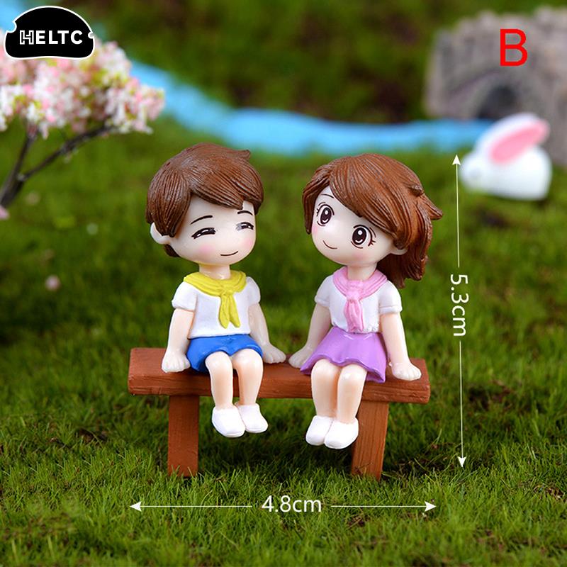 2pcs/set Mini Stool Lovers Couple Animals House Tree Fairy Garden Miniatures DIY Micro Landscape Decor Terrarium Action Figures