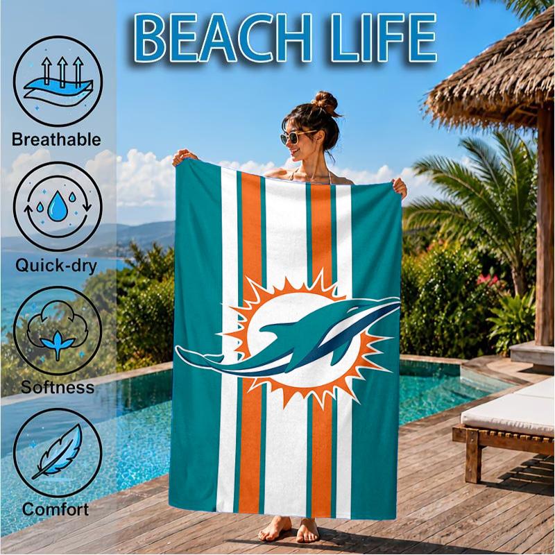 Dolphins Team Beach Towel, Microfiber Beach Towel, Perfect For Pool, Beach, Travel, Home Decor Beach Party Fan Gifts