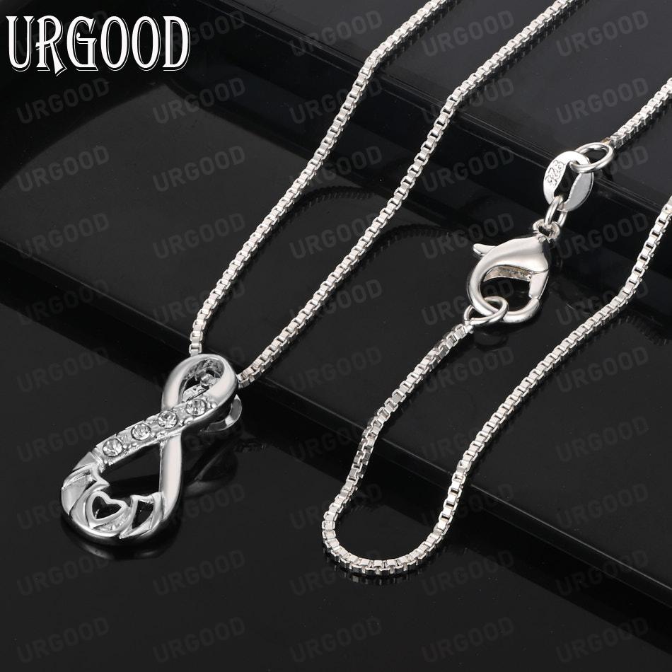 925 Sterling Silver Infinity Symbol Heart AAA Zircon Pendant Necklace - Stylish Evening Jewelry
