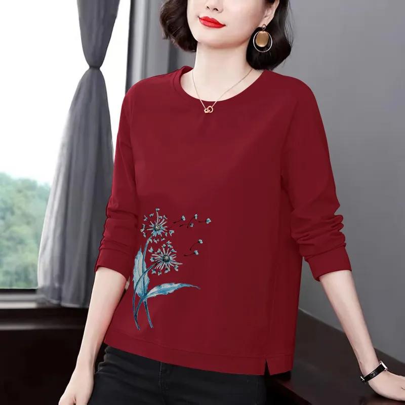 

Свитшот для женщин, хлопковая свободная футболка большого размера с длинным рукавом, удобная повседневная футболка с круглым вырезом и топом XXXXL