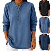 Ladies' Casual V-neck Button Imitation Denim Mid Long Sleeved Top
