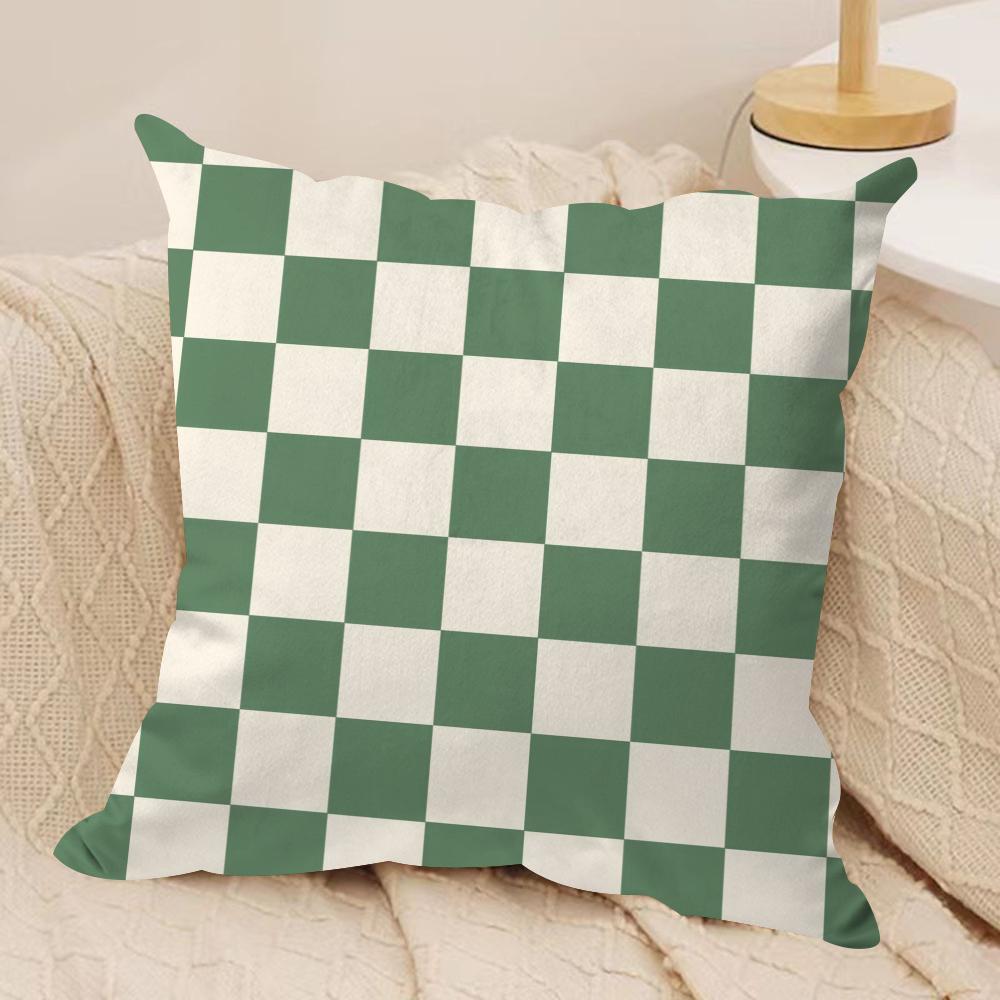 Checkerboard Plaid Cushion Cover Soft Plush Fabric Double-Sided Printed Sofa Cushion Cover for All Seasons Home Decor Gift
