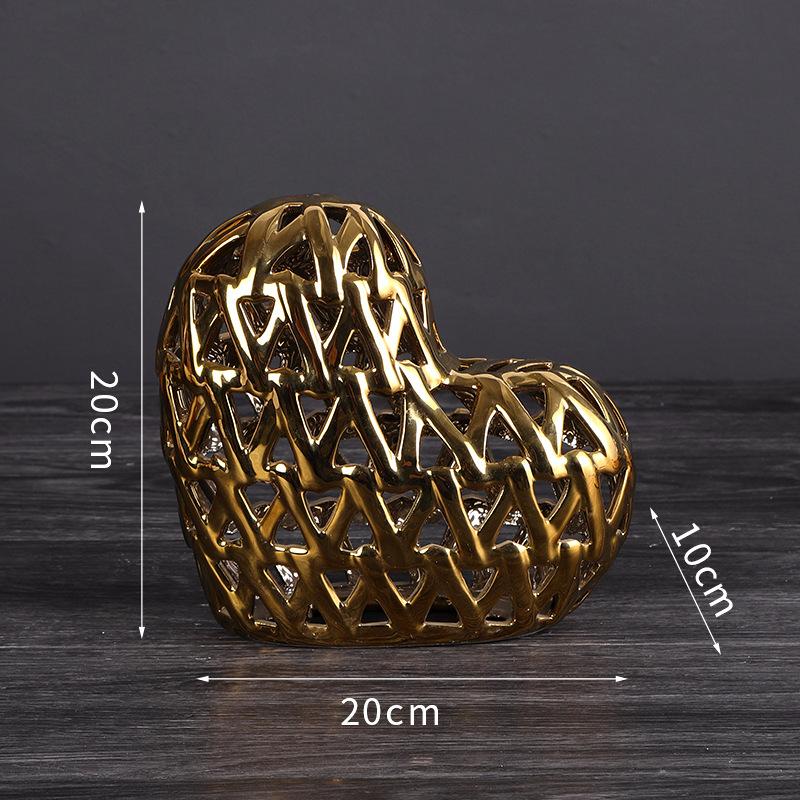 Ceramic Handicrafts Golden Heart Heart-shaped Hollow Ornament Love Decorative Figurines Home Decoration Accessories