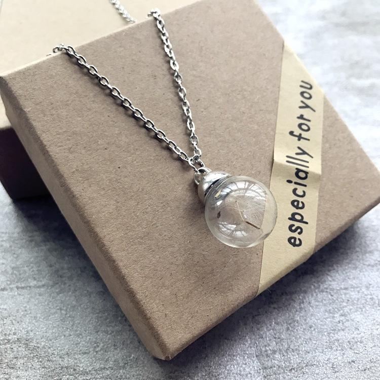 Retro and beautiful dandelion necklace plant dried flower glass ball pendant men's and women's collarbone sweater chain with accessories