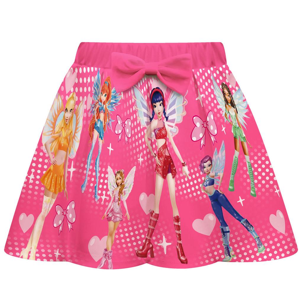 Kids Girls Cartoon Princess KATSEYE Print Short Sleeves T-Shirt Skirt Bag Set