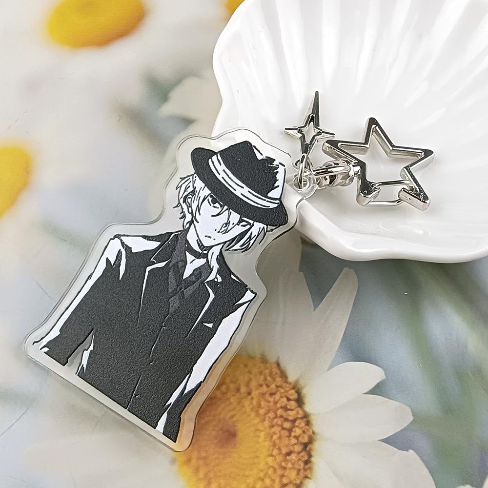 Anime BSD Dazai Osamu and Chuuay Keychain Bungou Stray Dogs Soukoku Inspiration Key Ring Cosplay Accessories Backpack Decor