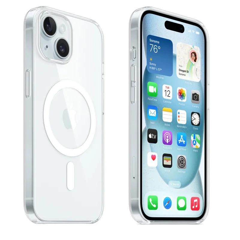 Magnetic Original Clear Case For iPhone 16 17 Air 15 14 13 12 11 Pro Max Plus Mini Funda For Magsafe Silicone Transparent Cover