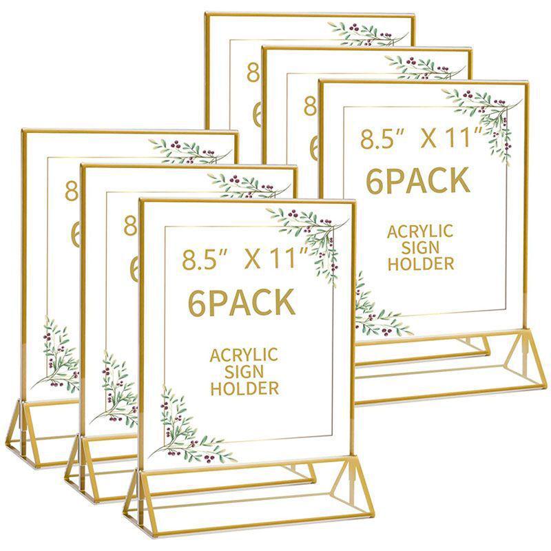 Transparent Gold-Edged Acrylic Table Card Holder for Weddings