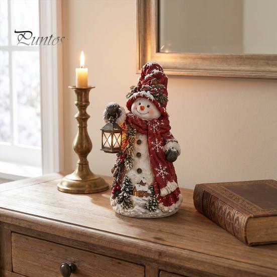 Christmas Gift for Friends Snowman Figurine, Resin Tabletop Decoration with Hat Scarf Pine Handcrafted Snowmen Branches, Holiday Winter Decor