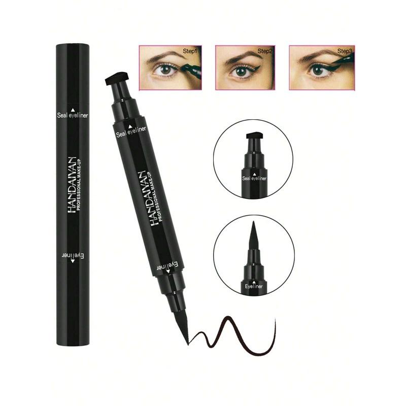 2-In-1 Eyeliner Pencil, Waterproof Sweat-Resistant Long-Lasting Smooth Dual-Ended Triangle Stamp Eyeliner, Black, Suitable For Daily Makeup