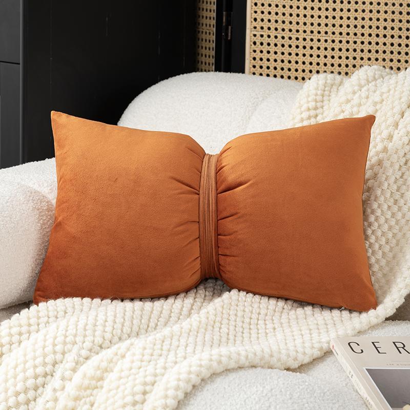 Velvet Bow Pillow Soft Plush Cushion Cover Home Decor Solid Color Pillow Covers Living Room Bedroom Tatami Decorative Pillowcase