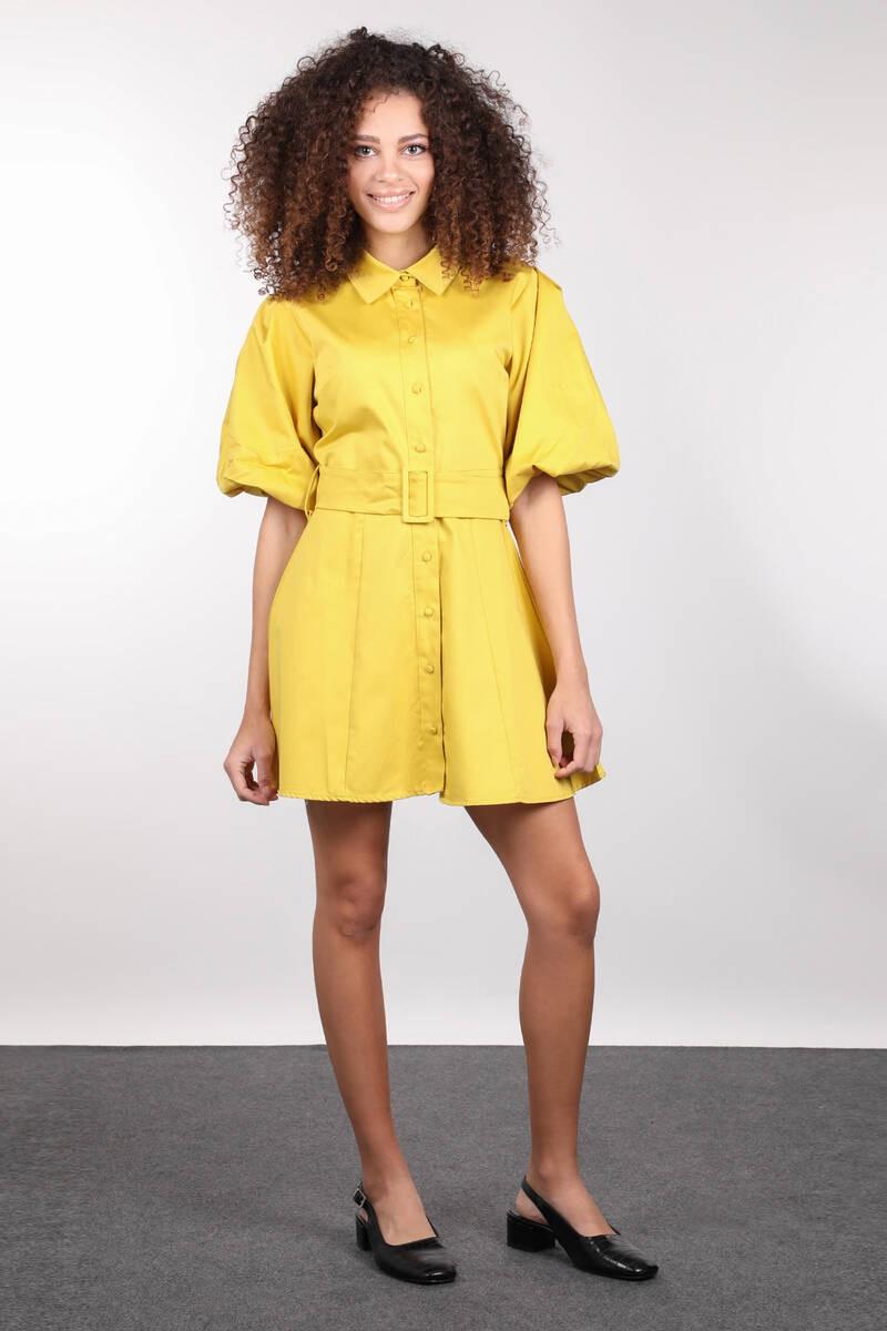 

Женское платье на пуговицах с объемными рукавами L зеленого яблока