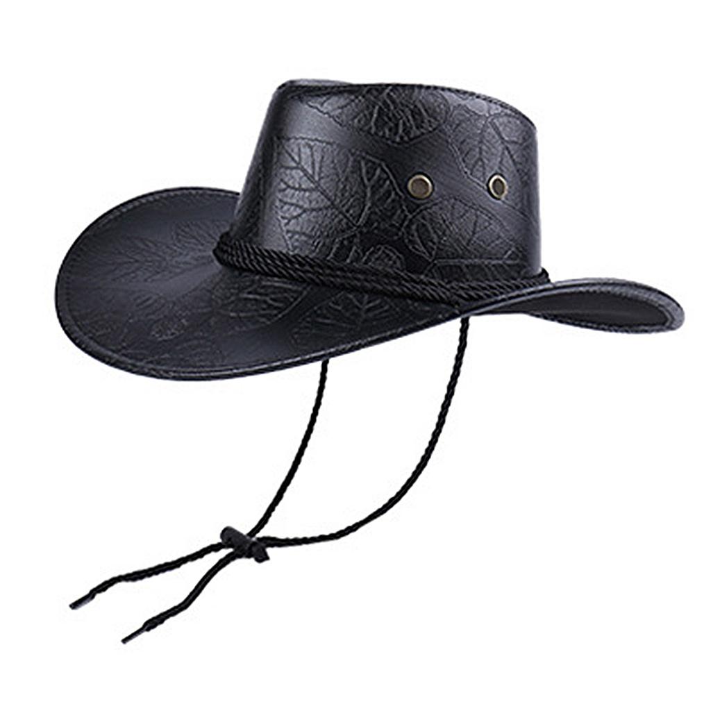 Vintage Sun Shield Hat Widen Brim Western Hat Vintage Leather Western Hat for Men Women Hiking Camping Fishing Travel