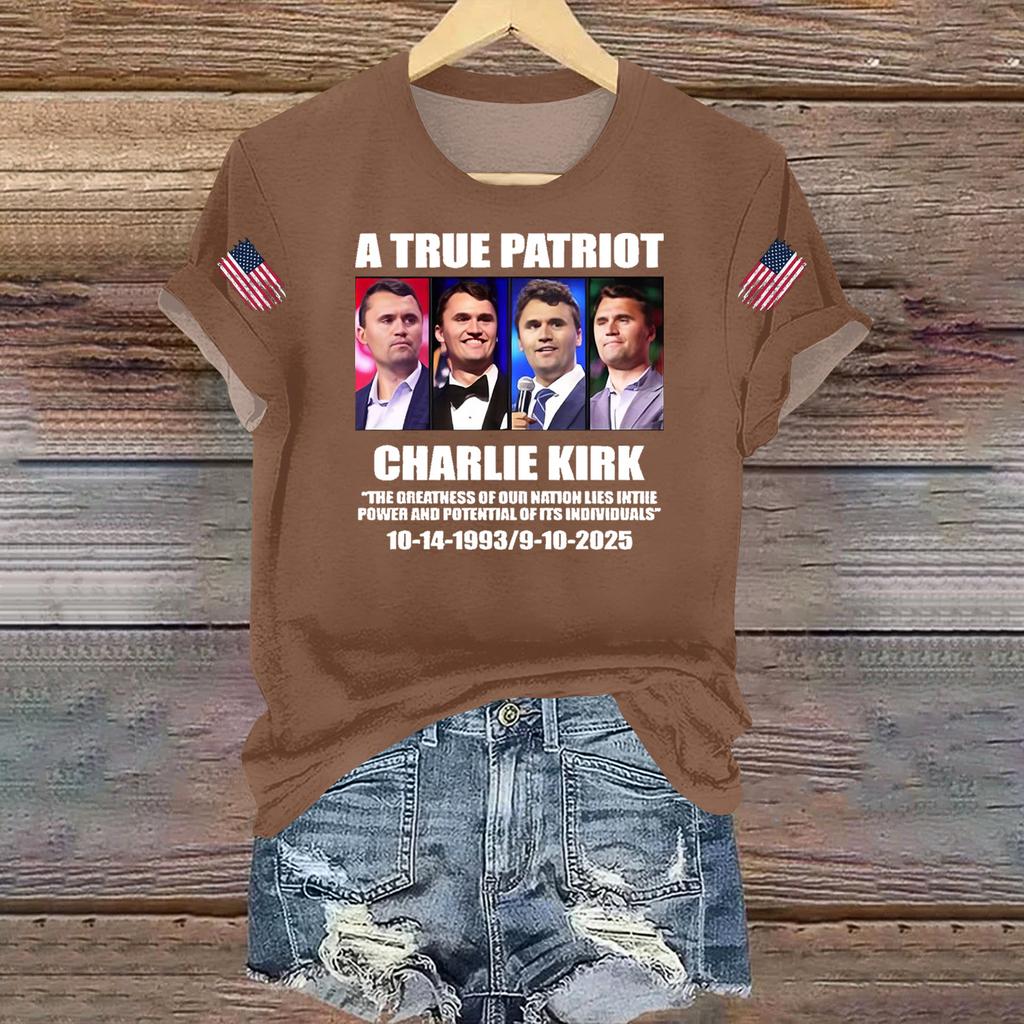 Women's Casual Printed T-shirt Round Neck Pullover Short Sleeve Top