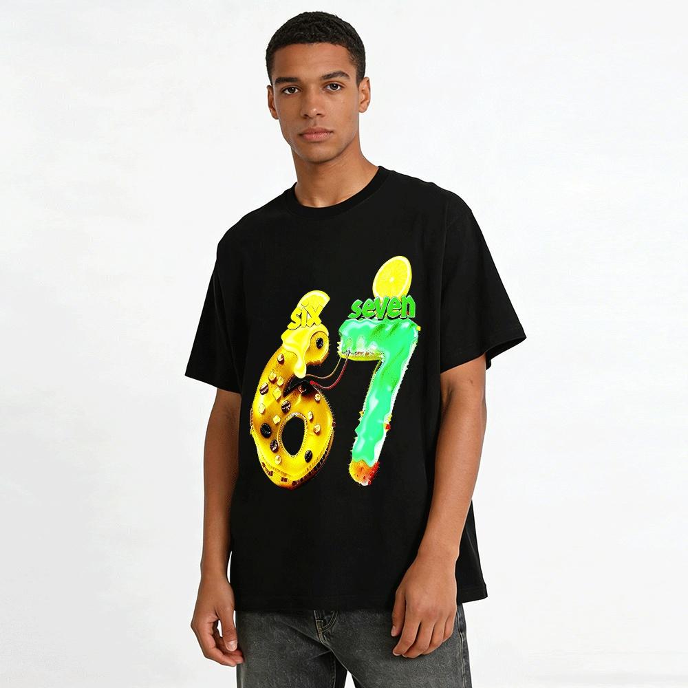 Fun Cool Number 67 Print Short Sleeve Unisex Casual Loose Top Pure cotton T-shirt