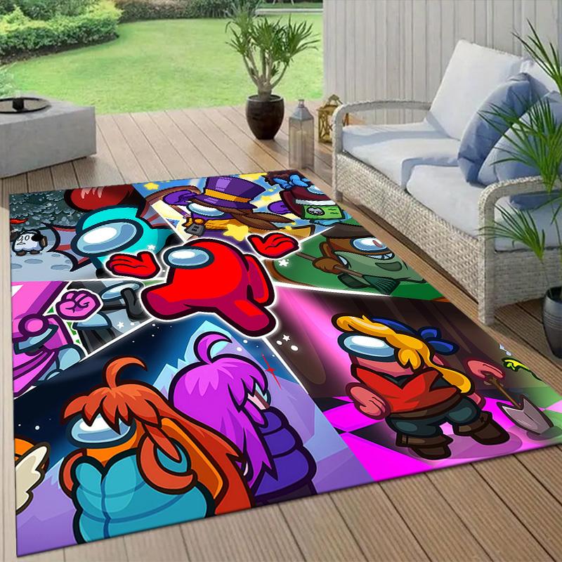 Among Us Flannel Pattern Square Carpet,Area Rug,Carpet Rug for Living Room Bedroom Sofa Playroom Decor,Non-slip Floor Mat